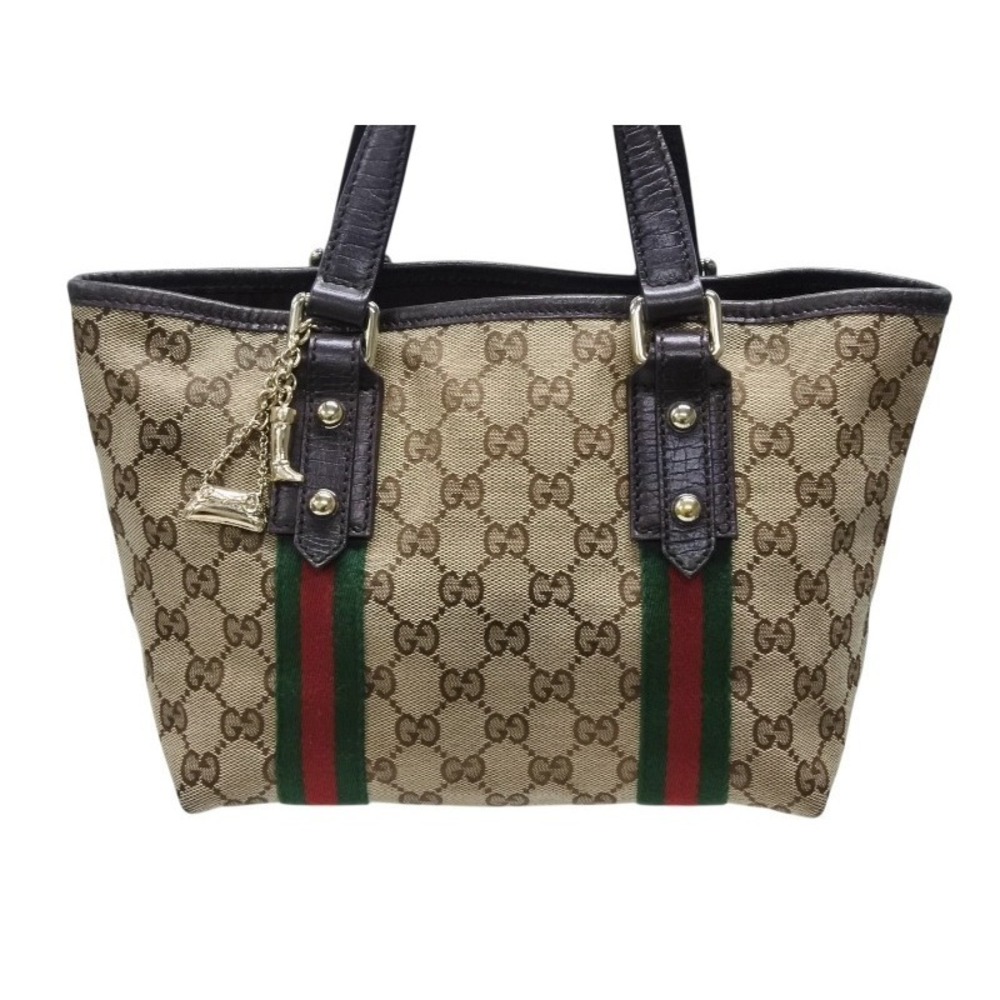 Gucci Leather Beige Green Tan Canvas Red GG Handbag Line Sherry - Picture 1 of 9